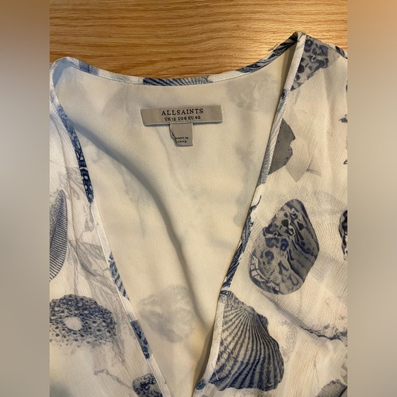 All Saints Ari Oceano Coastal Mini Beach Wrap Ruffle Dress Size 8 - Picture 4 of 6